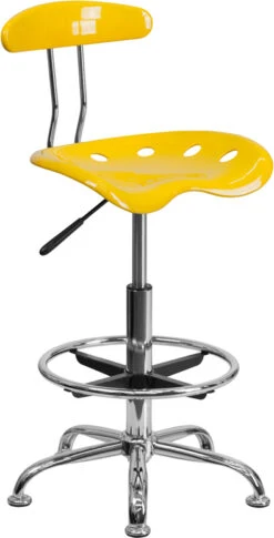 Vibrant Orange-Yellow And Chrome Drafting Stool With Tractor Seat - By Flash Furniture - Madison Seating