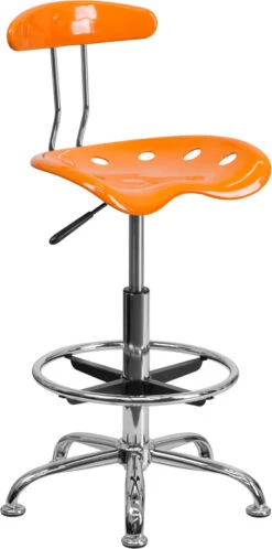 Vibrant Orange And Chrome Drafting Stool With Tractor Seat - By Flash Furniture - Madison Seating