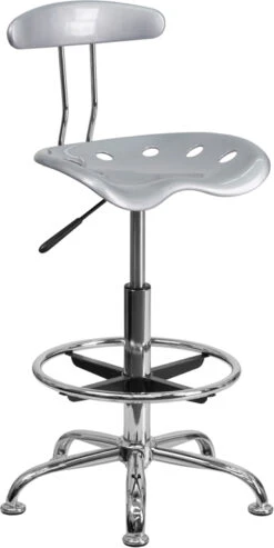 Vibrant Silver And Chrome Drafting Stool With Tractor Seat - By Flash Furniture - Madison Seating