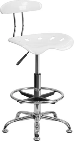 Vibrant White And Chrome Drafting Stool With Tractor Seat - By Flash Furniture - Madison Seating