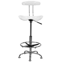 Vibrant White And Chrome Drafting Stool With Tractor Seat - By Flash Furniture - Madison Seating -Executive Chairs Sales Vibrant White and Chrome Drafting Stool with Tractor Seat by Flash Furniture 5