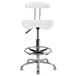 Vibrant White And Chrome Drafting Stool With Tractor Seat - By Flash Furniture - Madison Seating -Executive Chairs Sales Vibrant White and Chrome Drafting Stool with Tractor Seat by Flash Furniture 6