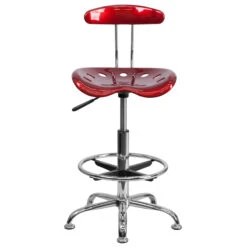 Vibrant Wine Red And Chrome Drafting Stool With Tractor Seat - By Flash Furniture - Madison Seating -Executive Chairs Sales Vibrant Wine Red and Chrome Drafting Stool with Tractor Seat by Flash Furniture 3