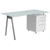 White Computer Desk With Glass Top And Three Drawer Pedestal - By Flash Furniture - Madison Seating