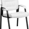 White Leather Executive Side Reception Chair With Black Frame Finish - By Flash Furniture - Madison Seating -Executive Chairs Sales White Leather Executive Side Reception Chair with Black Frame Finish by Flash Furniture