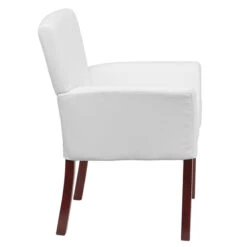 Executive Chairs Sales -Executive Chairs Sales White Leather Executive Side Reception Chair with Mahogany Legs by Flash Furniture 1