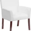 White Leather Executive Side Reception Chair With Mahogany Legs - By Flash Furniture - Madison Seating -Executive Chairs Sales White Leather Executive Side Reception Chair with Mahogany Legs by Flash Furniture