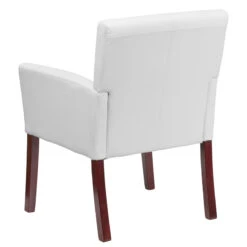 White Leather Executive Side Reception Chair With Mahogany Legs - By Flash Furniture - Madison Seating -Executive Chairs Sales White Leather Executive Side Reception Chair with Mahogany Legs by Flash Furniture 2