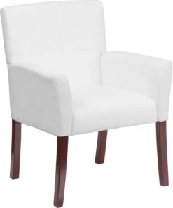 White Leather Executive Side Reception Chair With Mahogany Legs - By Flash Furniture - Madison Seating